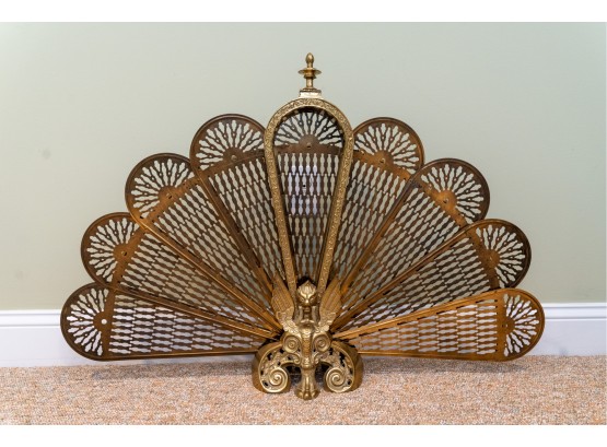 Vintage Brass Peacock Style Folding Fire Screen