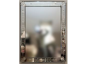 Late 19th Century Rectangular Venetian Mirror With Etched Floral Design & Rosettes 1 Of 2