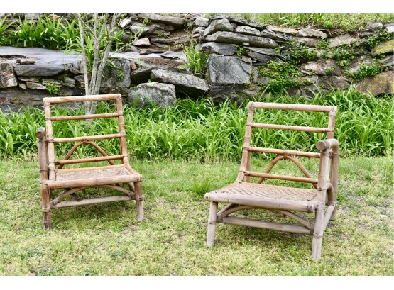 Vintage Pair Of Rustic Bamboo Chairs/Settee