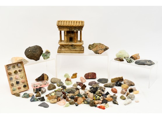 Collection Of Rocks, Minerals, Stones And Books