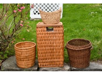Wicker Hamper And Three Baskets