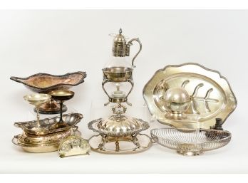 Collection Of Silverplate Including A Pairpoint Tray Plus A Caviar Server