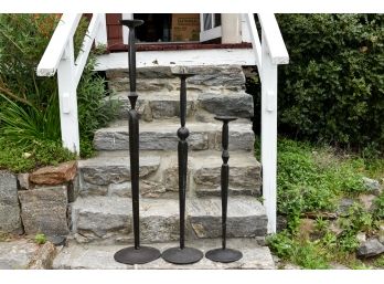 Set Of Three Graduated Height Wrought Iron Candle Holders