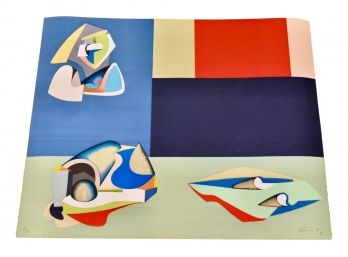 Signed Jean Helion (French 1904-1987) 'Dramatic Composition' Color Abstract Lithograph No. 102/150