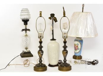Collection Of Vintage Table Lamps - Blanc De Chine, Torchiere, Metal Etched And More
