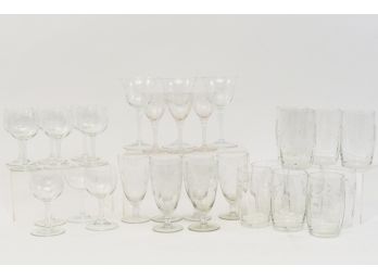 Vintage Grape And Floral Design Glassware (32 Total)