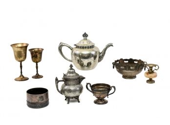 Collection Of Silver Plate And Pewter - Antique Southington Teapot, WB Rogers, Gorham And More