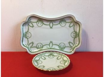 Royal Limoges Green And Gold Trimmed  Plate Set