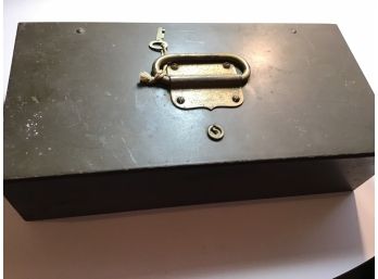 Early Art Metal Heavy Lock Box With Key