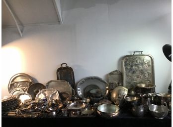 HUge Mixed Lot Of Silver Plate And Pewter