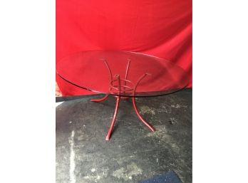 Huge Retro Glass Table With Red Metal Base