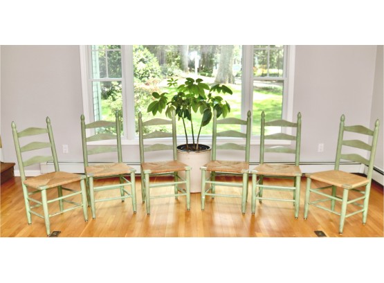 Set Of 6 Farmhouse Elegance Wood And Rush High Back Dining Chairs