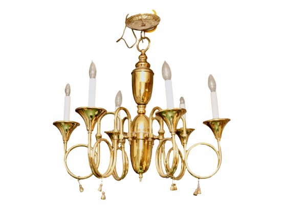 Charming Brass 6 Arm French Horn Chandelier