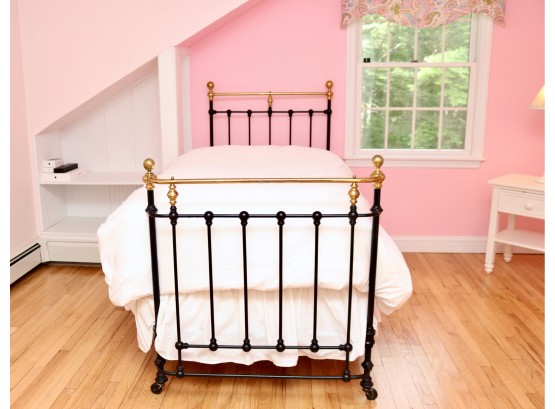 Antique Black Iron And Brass Ball Post Twin Bed Frame 1 Of 2