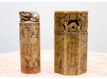 Pair Of Chinese Marble Chop Seal/Stamp