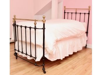 Antique Black Iron And Brass Ball Post Bed Frame 2 Of 2