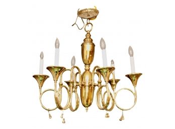 Charming Brass 6 Arm French Horn Chandelier