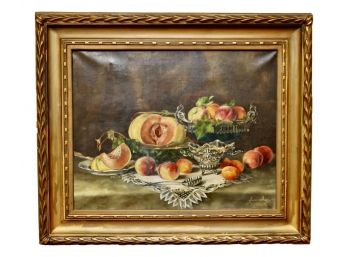 Antique Original 1907 Oil On Canvas Still Life Fruit By Renee Rops