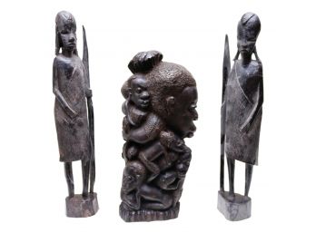 Pair Of The Protected African Family Wood Sculptures