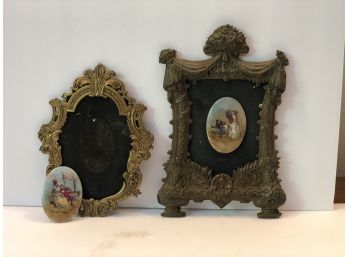 Two Victorian Frames With Porcelain Miniatures