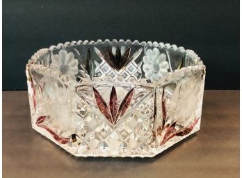 Lovely Octagonal Candy Dish With Ruby Accents
