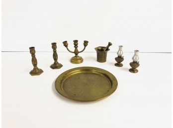 Dollhouse Brass Candlesticks, Mortar And Pestle, And More