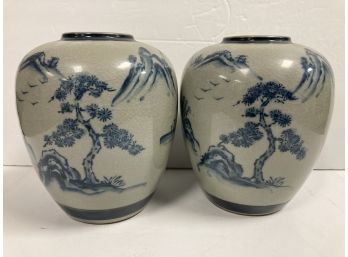 Pair Of Hand-Painted Japamese Vases