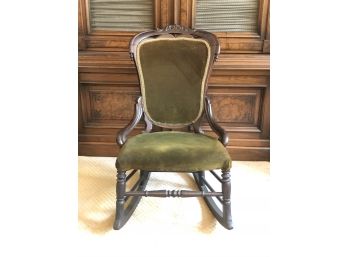 Carved Walnut Green Velvet Rocking Chair