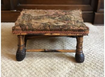 Antique Tapestry And Bamboo Style Footstool
