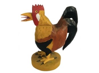 Hand Carved And Painted Rooster Figure