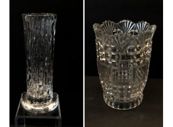 Two Small Pretty Pressed Glass Vases