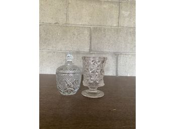 Cut Glass Candy Dish And Vase