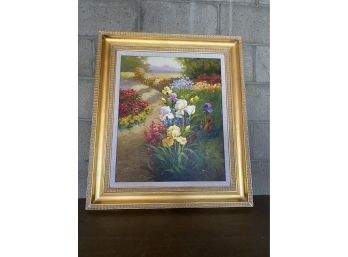 Floral Canvas Signed Painting In Ornate Wooden Frame