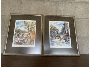 Pair Of Arno Framed Water Colored Prints Of Paris