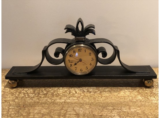 Mantle Clock Metal With Brass Trim