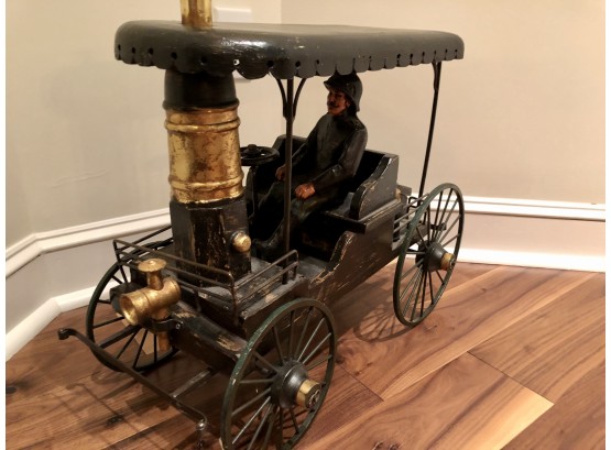 Decorative Wooden Horseless Wagon With Driver