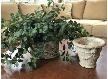 Faux Ivy In A Tuscan Oval Clay Pot AND A Smaller Clay Pot