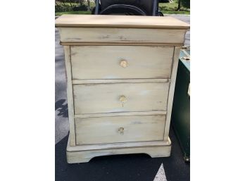 3 Drawer Off White/ Cream Distressed Night Stand With Glass Pulls