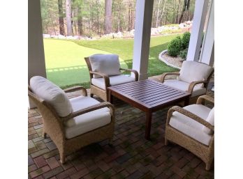 Gorgeous Patio Set With Mahogany Table And 4 Rattan Chairs With Sunbrella Cushions