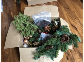 LOT 1 - CHRISTMAS DECORATIONS. Greens, Pine Cones, Berries, Small Wreath.