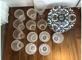 16 Plastic Dinner Plates, 12 Sturdy Plastic Glasses And 1 Tall Pilsner Plastic Cup