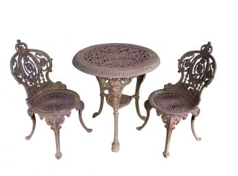 Cast Iron Bistro Table And Two Chairs