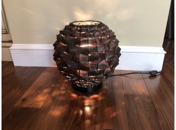 Cute Lightweight Brown Table Lamp Woven Out Of Of Palm/ Rattan