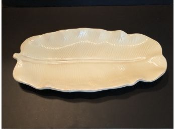 Cream Colored Porcelain Platter In The Shape Of A Leaf I. Godinger & Co.