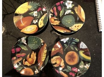 4 Limoge Plates With Fruit And Floral Motif