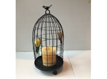 Bird Cage Tall Metal Lantern With Candle And TWO (2) Birds