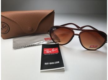 Fantastic Brand New RAY-BAN Sunglasses - Brown Lenses With Brown Frames - Tan Leather Case & Cloth