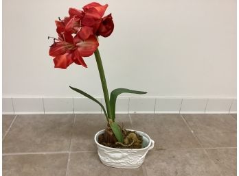Faux Red Amaryllis Flower, Shorter Of The Two