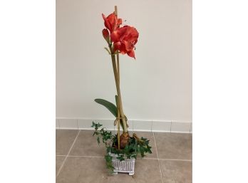 Faux Amaryllis Red Flower, Taller Of The Two