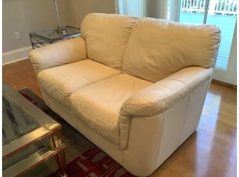 Bloomingdale's Cream Leather Loveseat Sofa (Coordinating Chair)